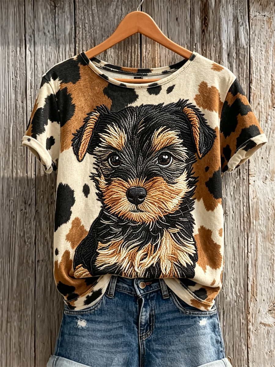 Yorkshire Terrier cachorro & cão casaco padrão impressão t-shirt de manga curta feminino