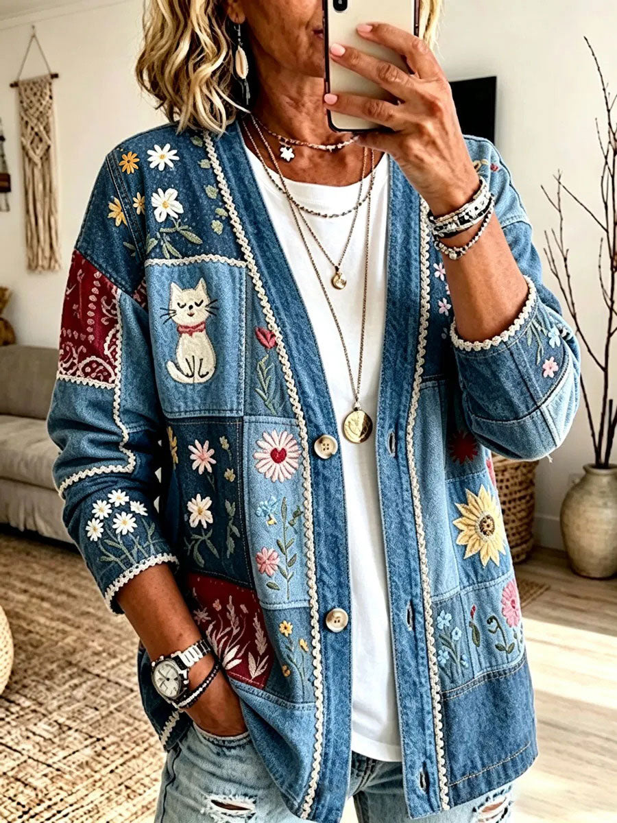 Arte de gato feminino impressão Casual Cardigan