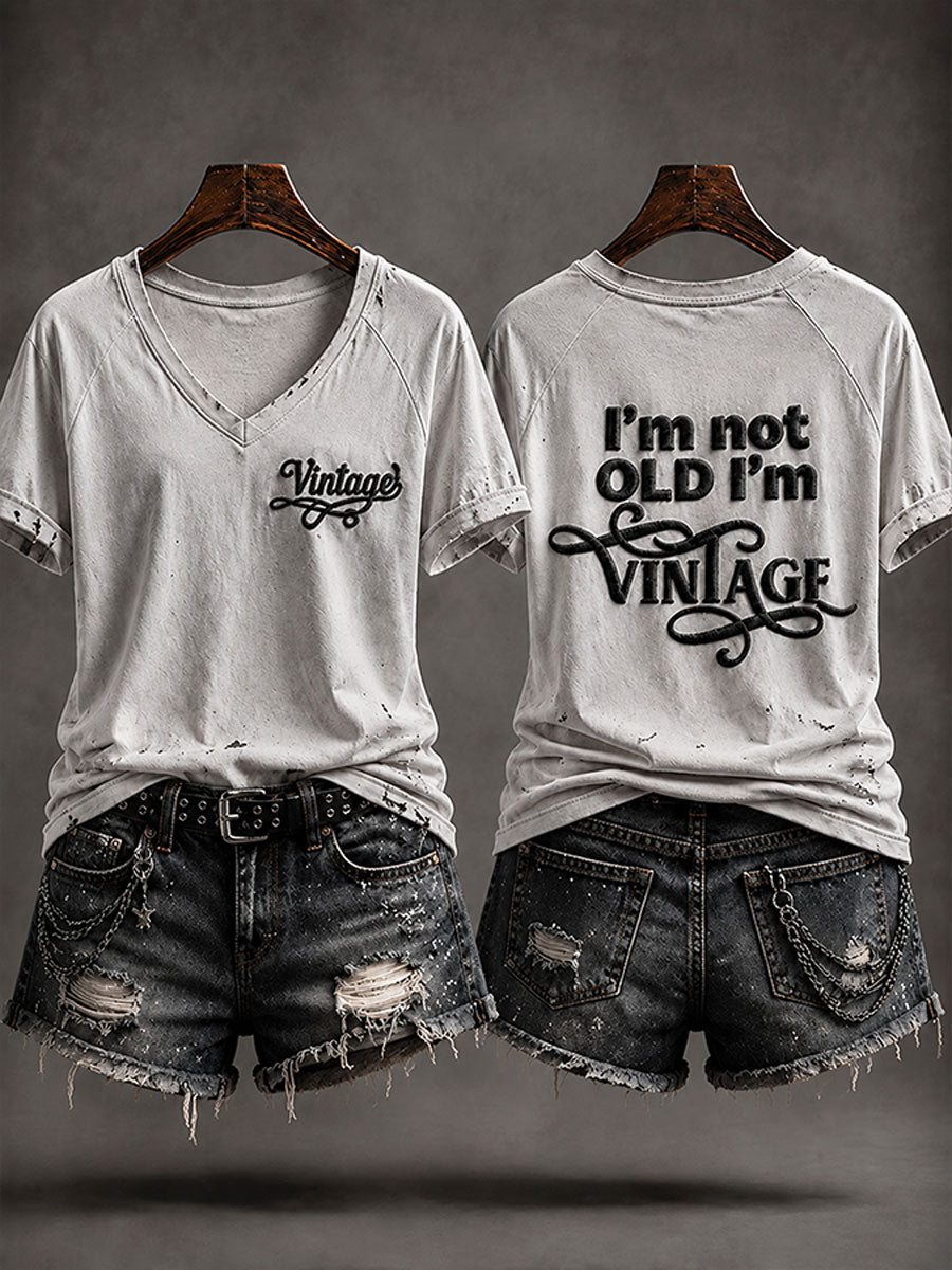 Camiseta casual feminina 'Eu não sou velha, sou vintage'