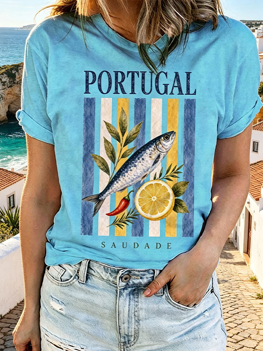 Camiseta Casual Estampada de Mulher de Portugal