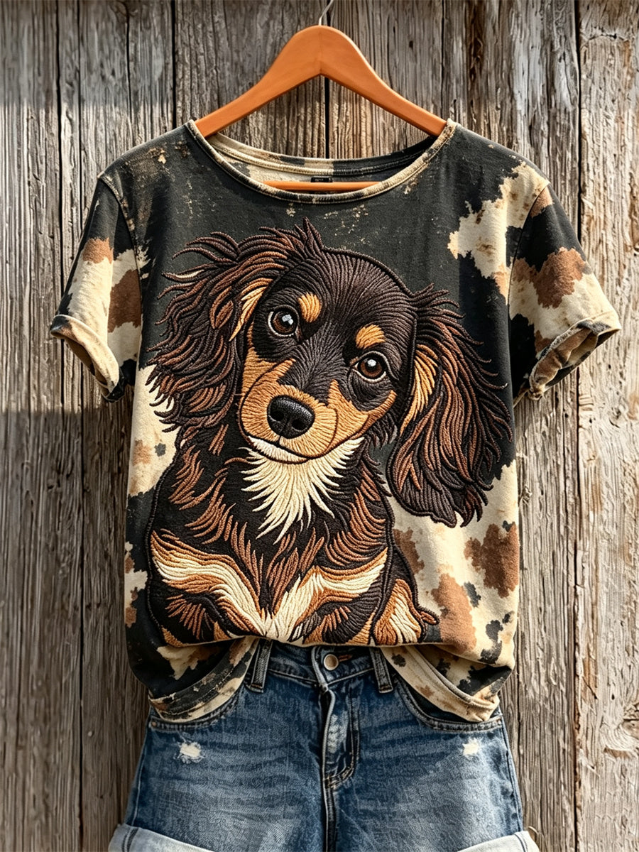 Do mulheres dachshund cão & cão casaco padrão impressão de manga curta T-shirt