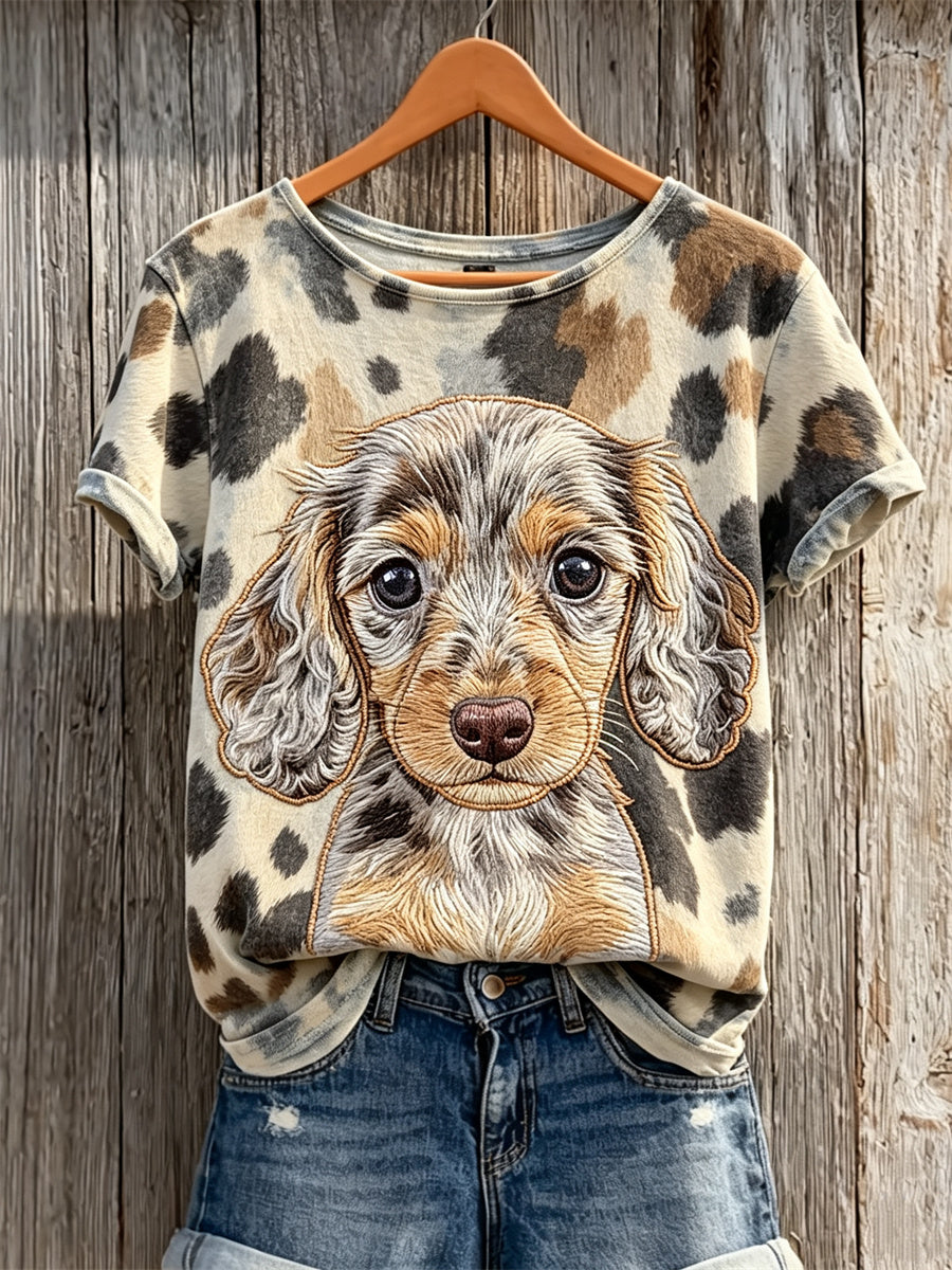 Único Dachshund cão & cão casaco padrão impressão t-shirt de manga curta das mulheres