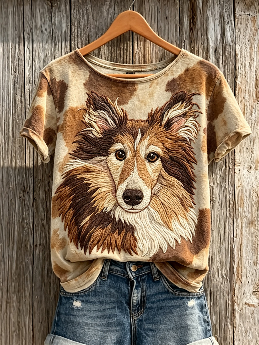 Shetland Sheepdog & Dog casaco padrão impressão camiseta de manga curta das mulheres