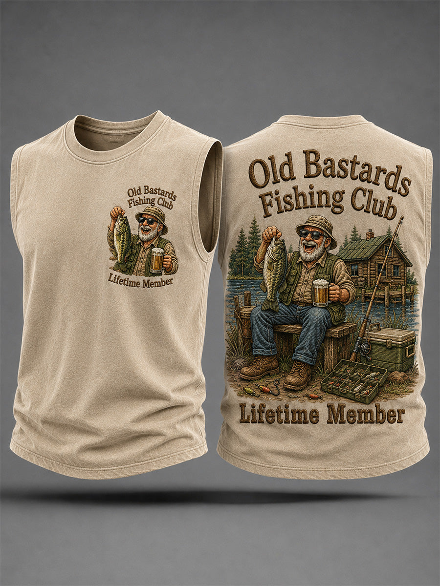 Regata casual com estampa de membro vitalício do Clube de Pesca dos Velhos Patifes Engraçados para homens