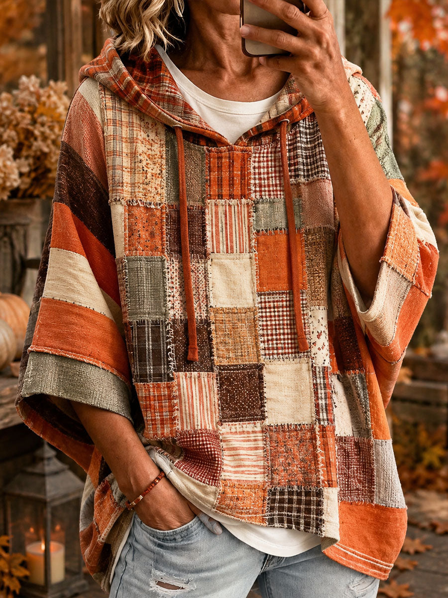 Moletom com Capuz Feminino de Outono com Estampa em Patchwork