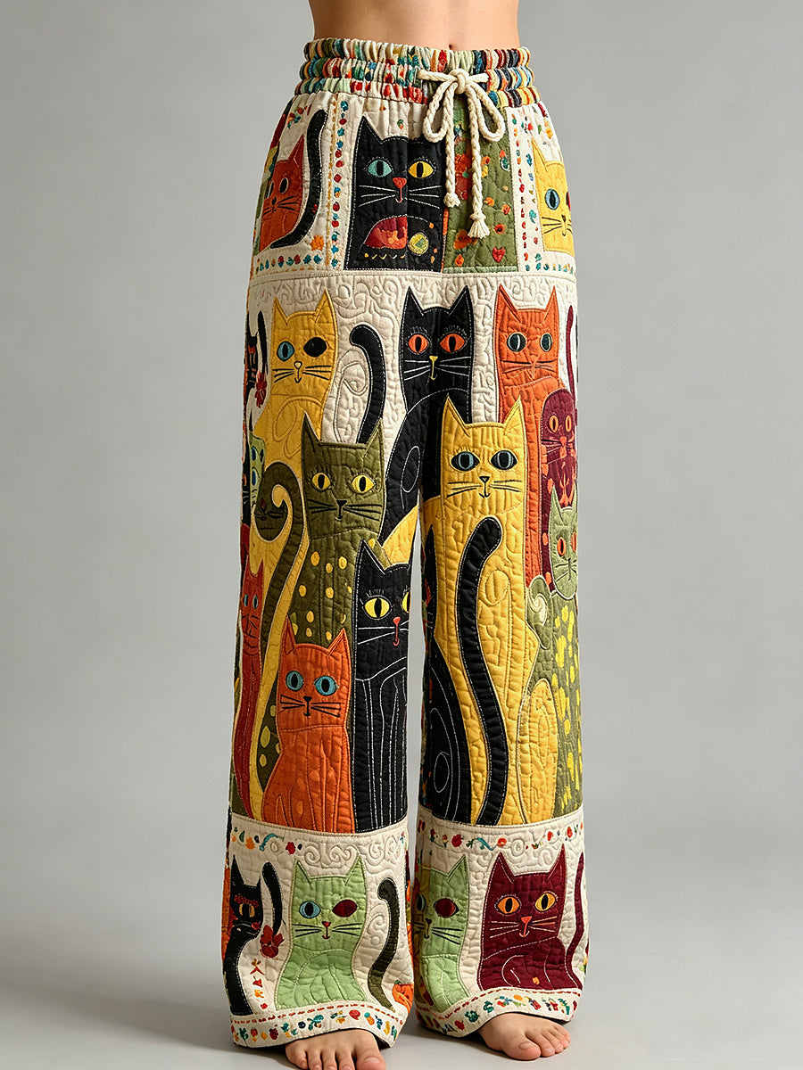 Calças de impressão arte gato animal feminino