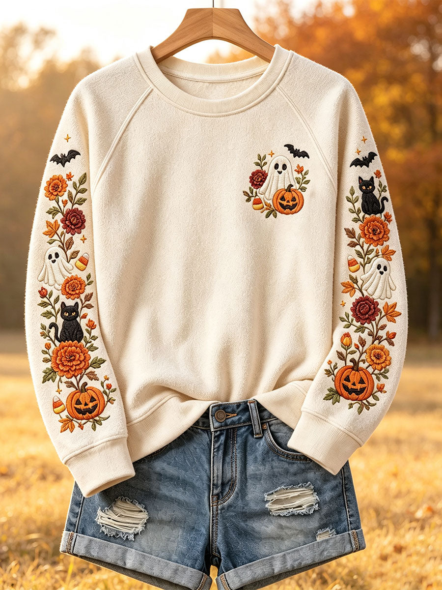 Camisola floral do gato do outono das mulheres