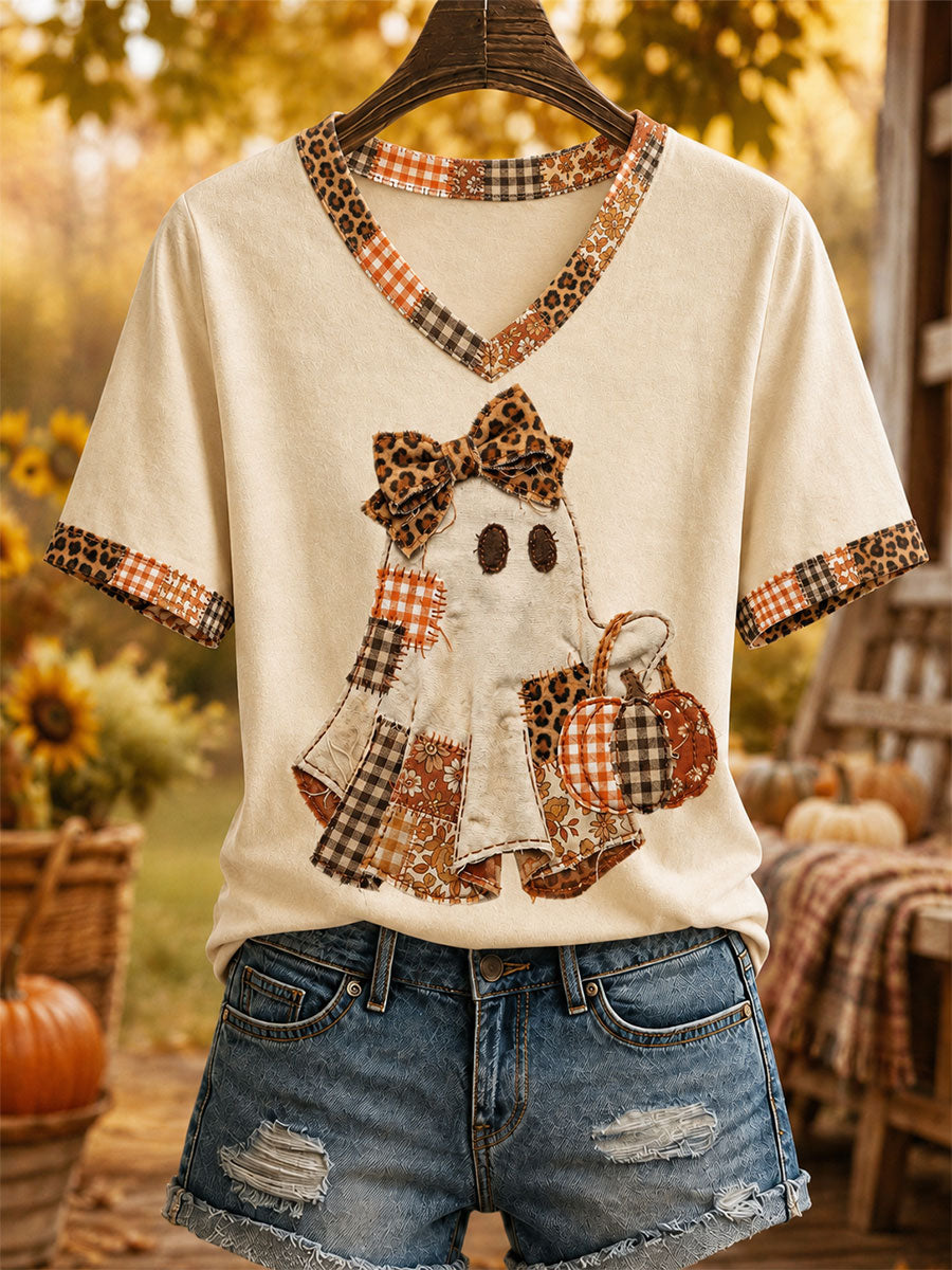 Camiseta feminina de outono fantasma bonito