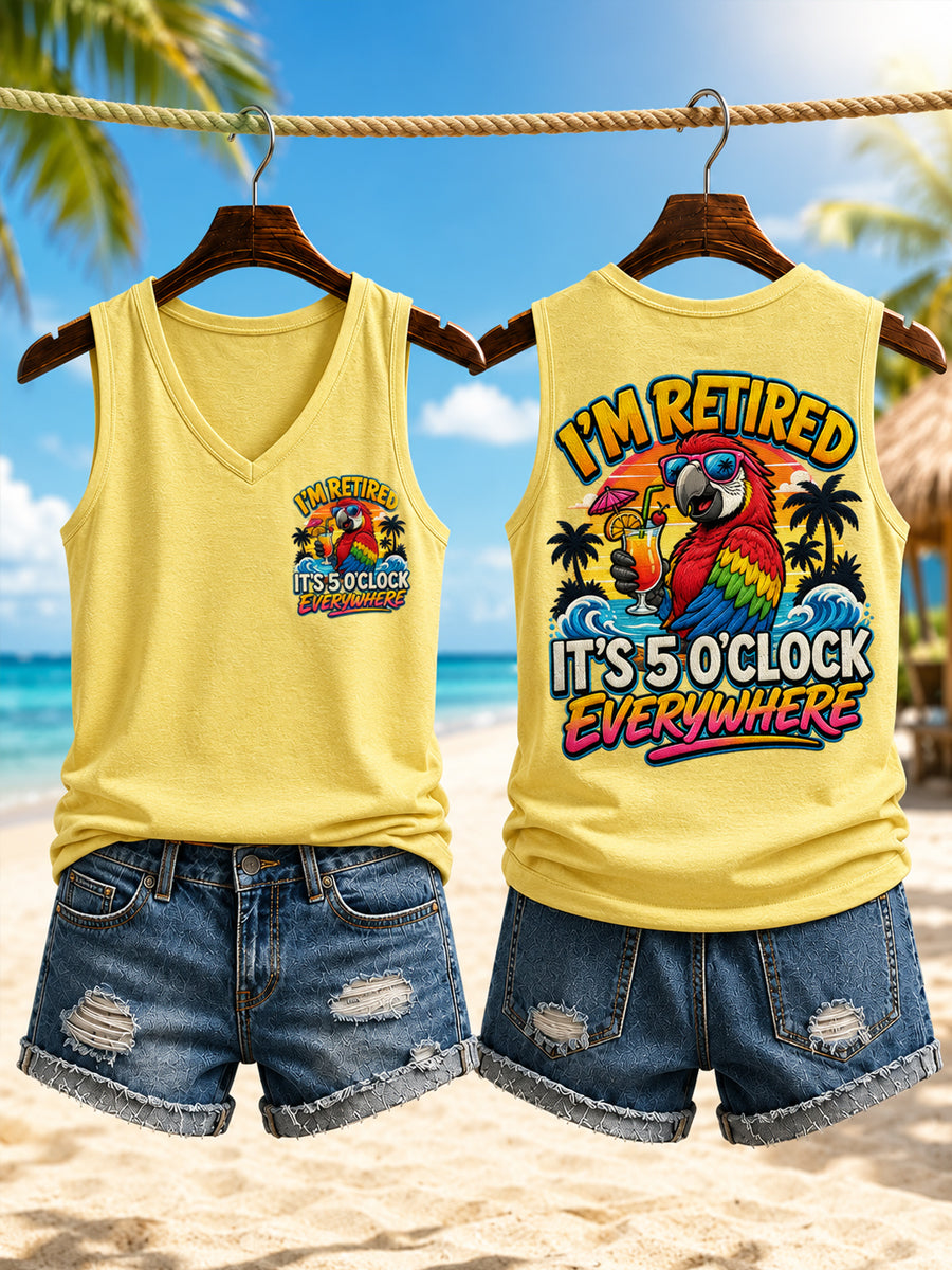 Estou aposentado das mulheres É 5 horas Everywhere Parrot Print Casual Vest