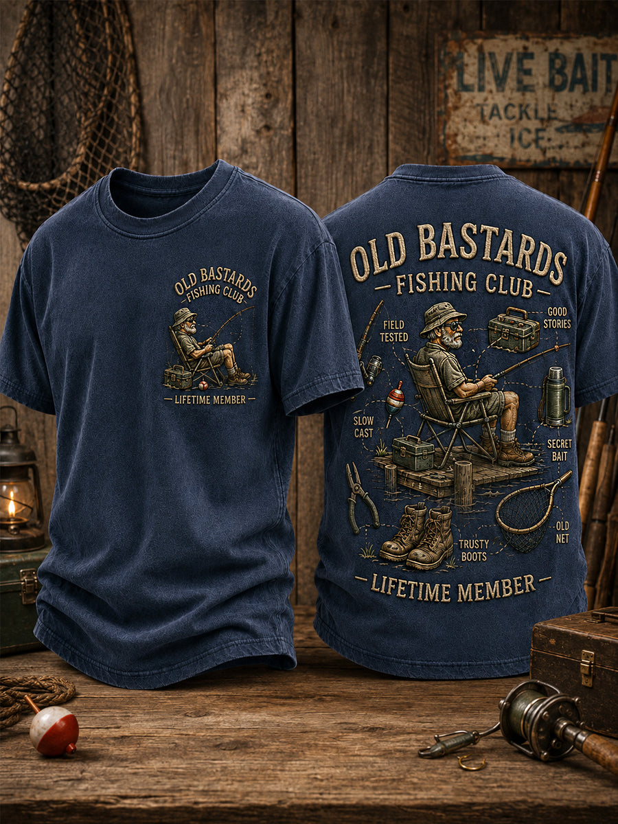 Camiseta casual com estampa de membro vitalício do Clube de Pesca dos Velhos Canalhas Engraçados