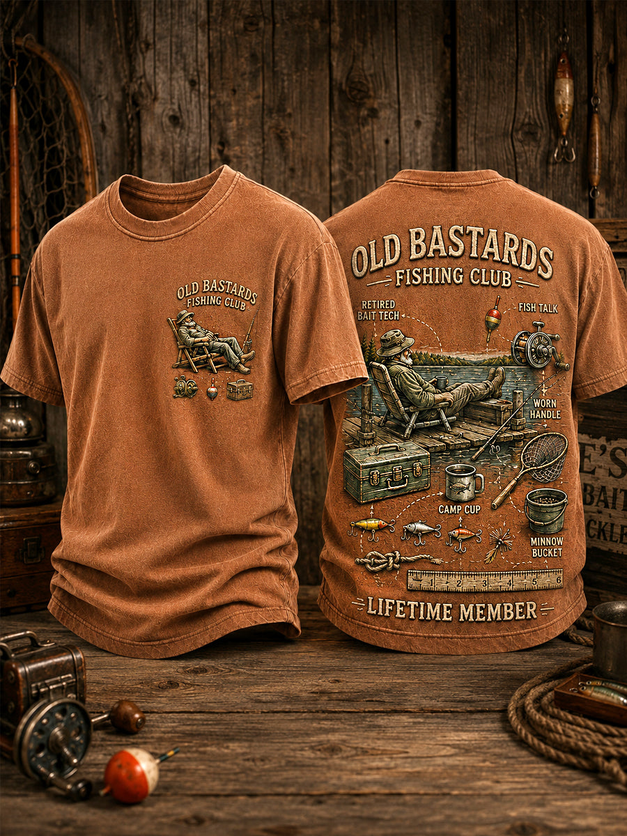 Camiseta casual com estampa de membro vitalício do Clube de Pesca dos Velhos Canalhas Engraçados