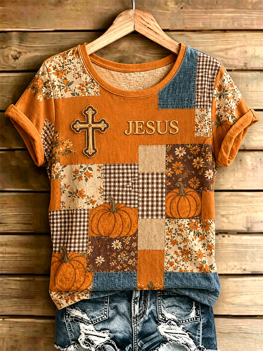 Cruz cristã do outono das mulheres imprimir Tee Casual