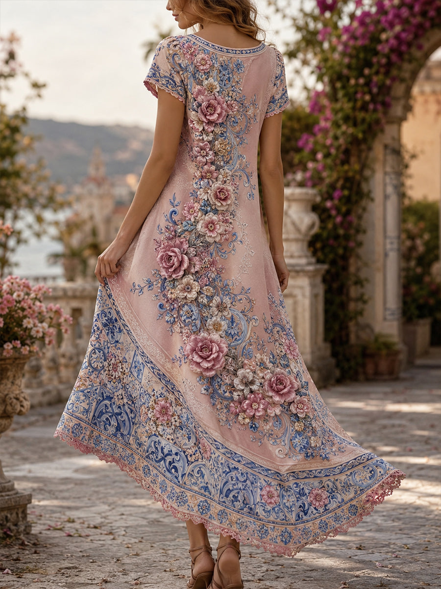 Vestido com Estampa Artística de Elemento Cultural de Azulejos Portugueses para Mulheres