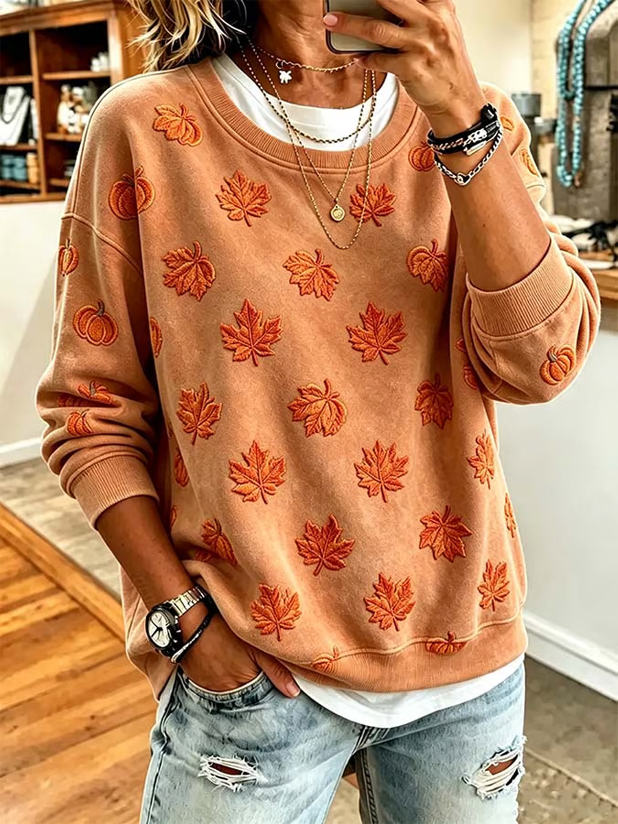 Camisola regular impressa da queda das mulheres