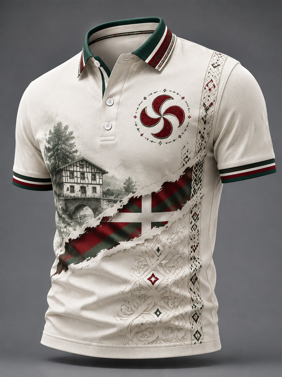 Blusa casual estampada do País Basco para homens