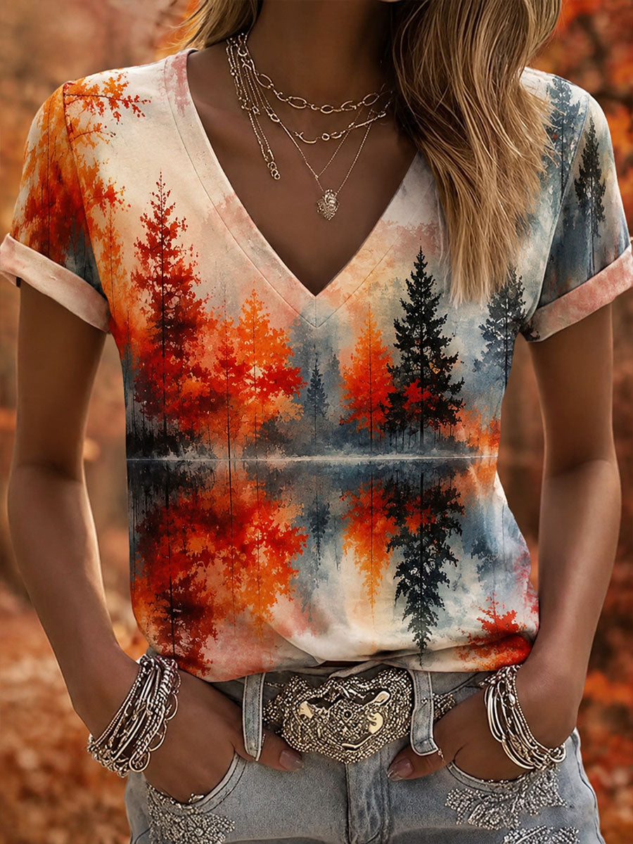 T-shirt de manga curta feminina Autumn Forest