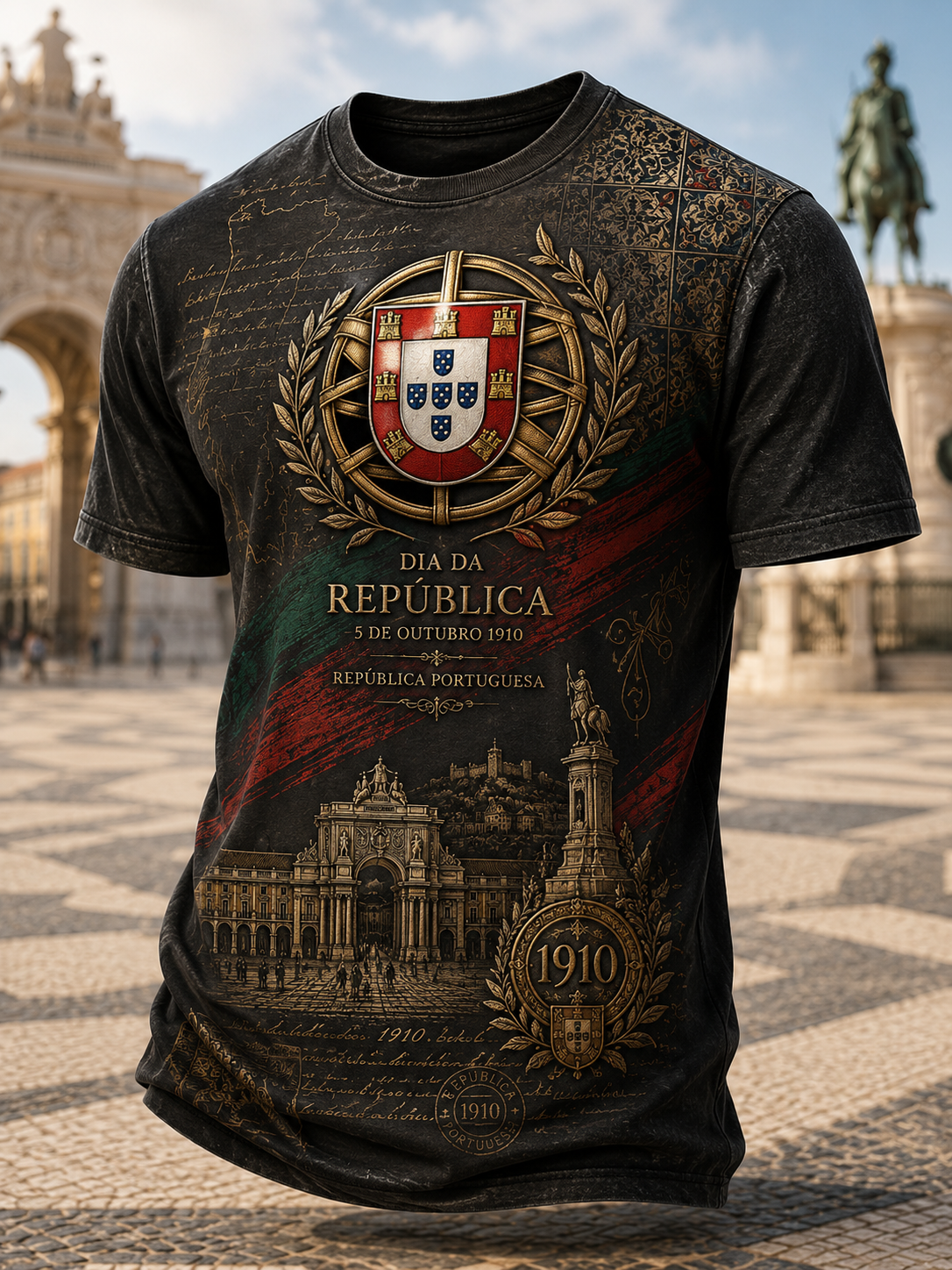 T-Shirt Mangas Curtas do Dia do Aniversário da República de Portugal Homem