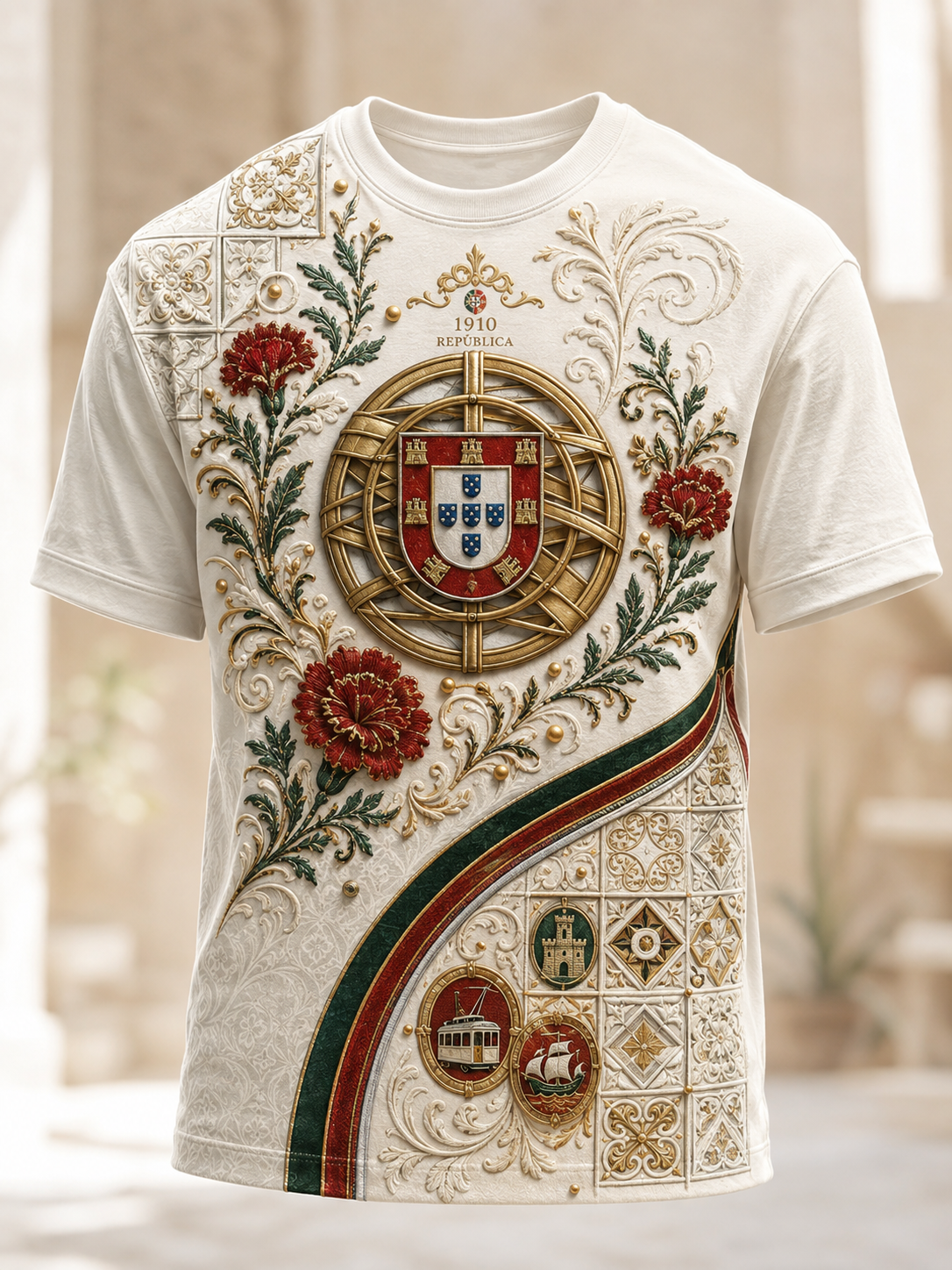 Camiseta masculina de mangas curtas do Dia do Aniversário da República de Portugal