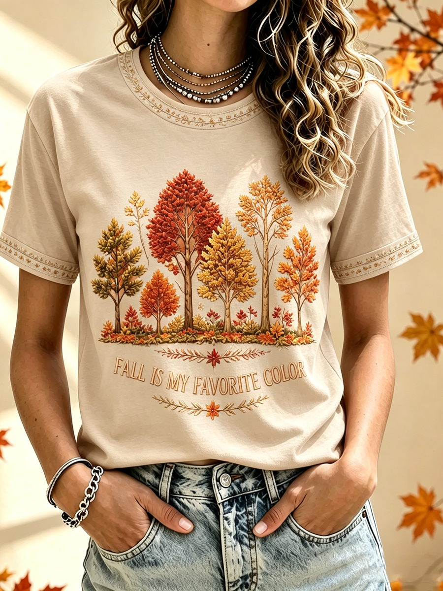 Camiseta de manga curta “O Outono das Mulheres É a Minha Cor Preferida”