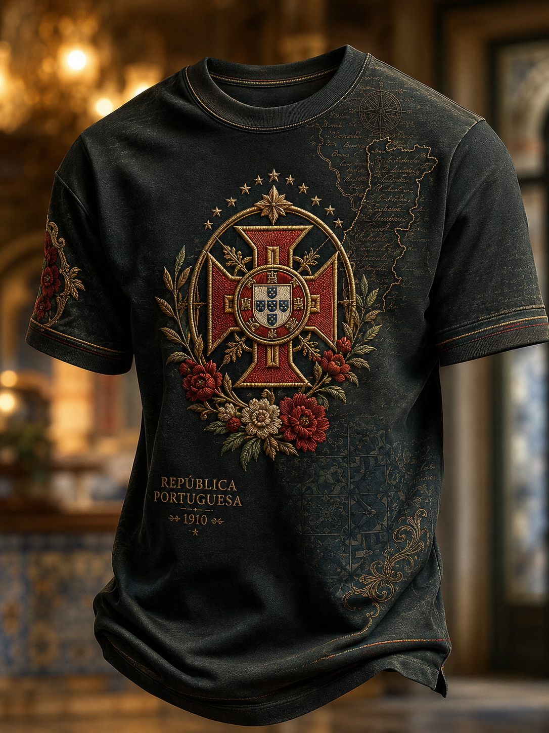T-Shirt Mangas Curtas do Dia do Aniversário da República de Portugal Homem