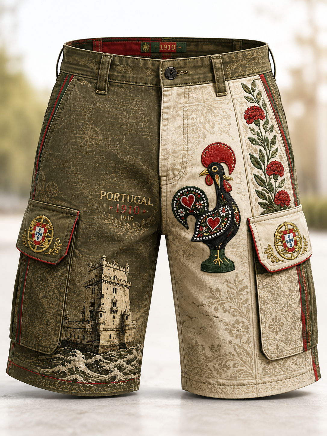 Shorts cargo masculinos para o Dia do Aniversário da República de Portugal
