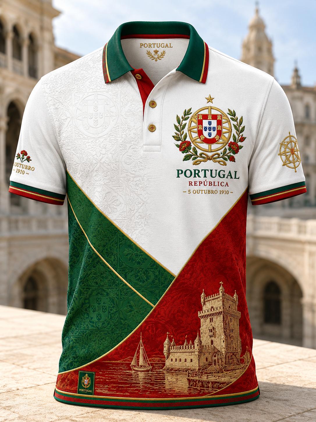 Camisa de Manga Curta Masculina do Dia do Aniversário da República de Portugal