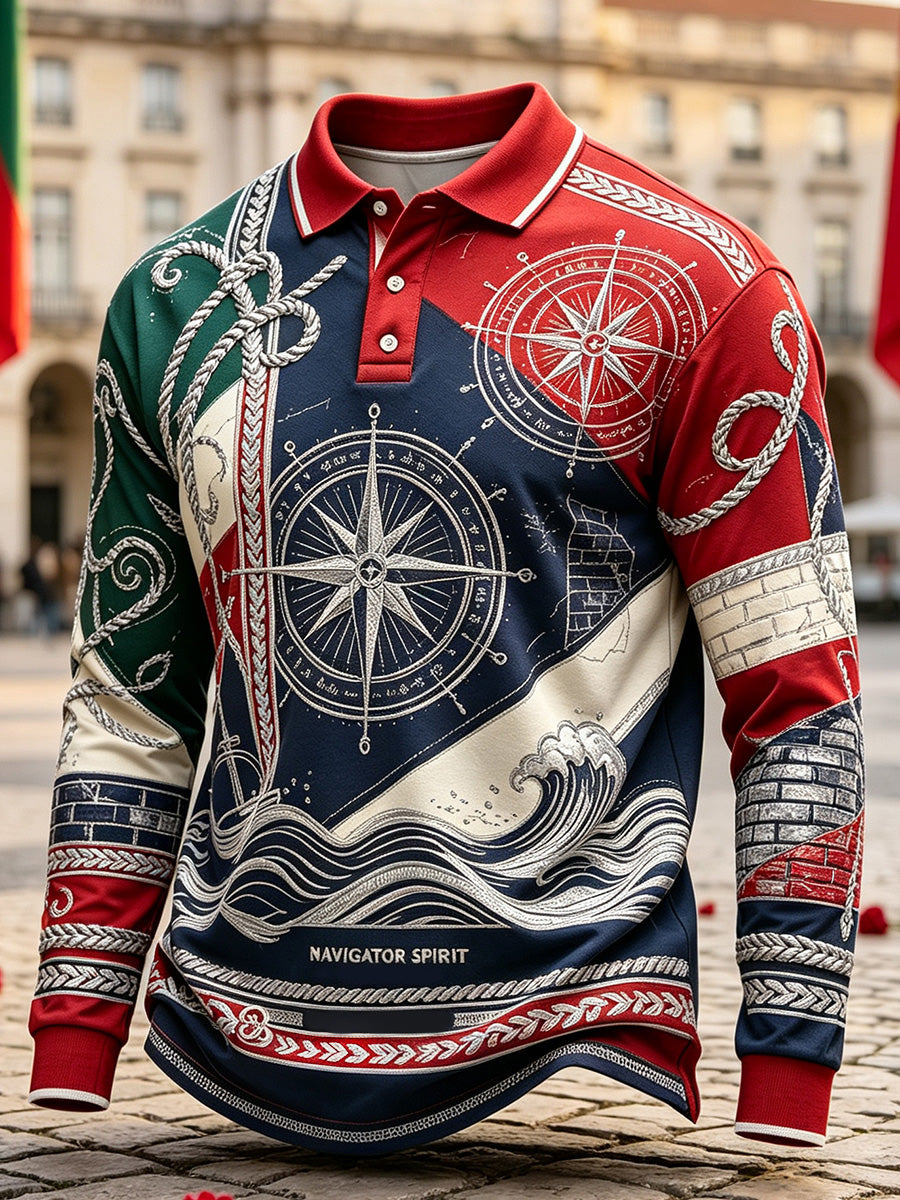 Camisa Polo de manga comprida estampada do aniversário da República Portuguesa masculina