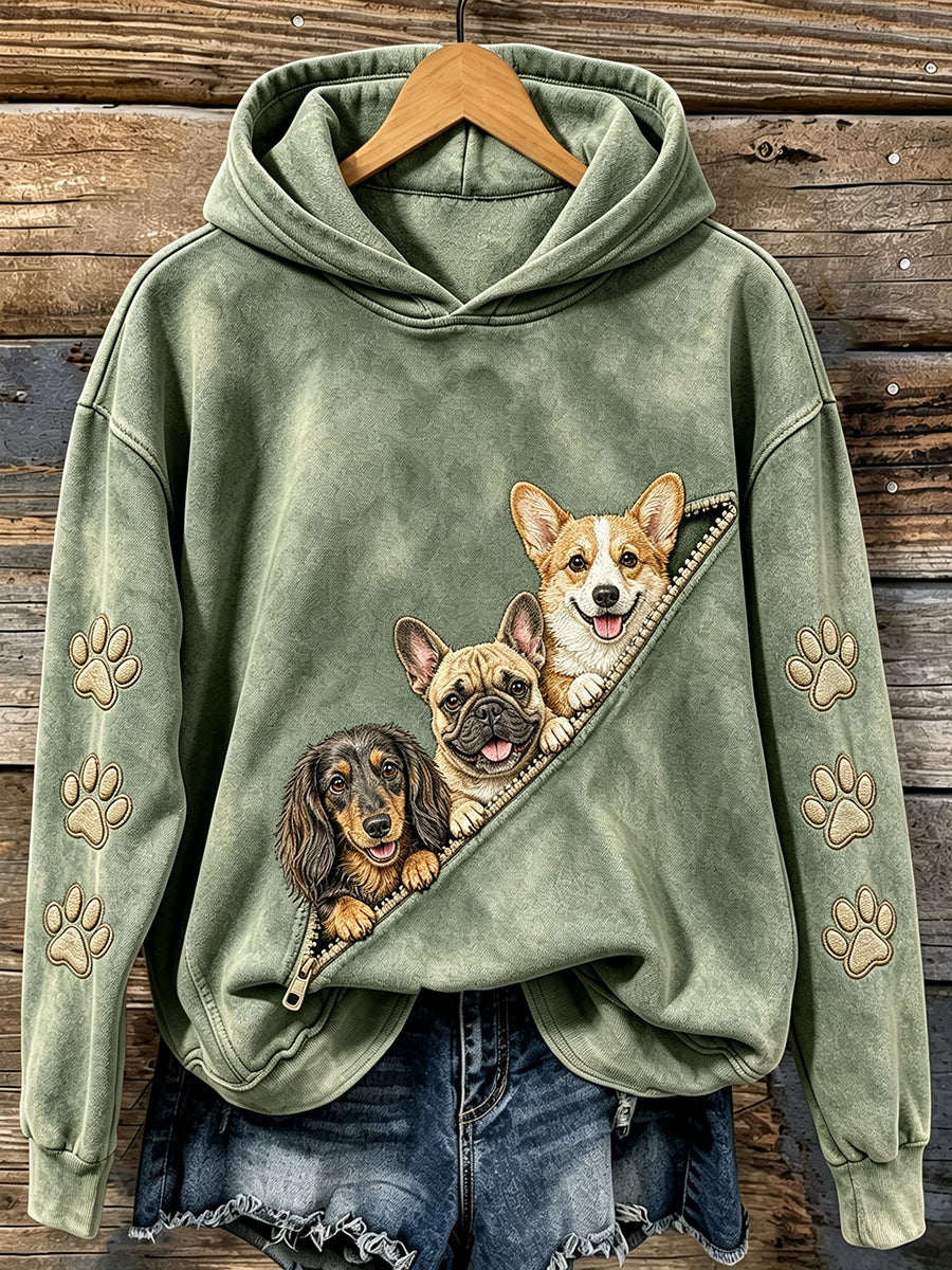 Vintage bonito espreitar cães e patas do mulheres imprime Hoodie confortável