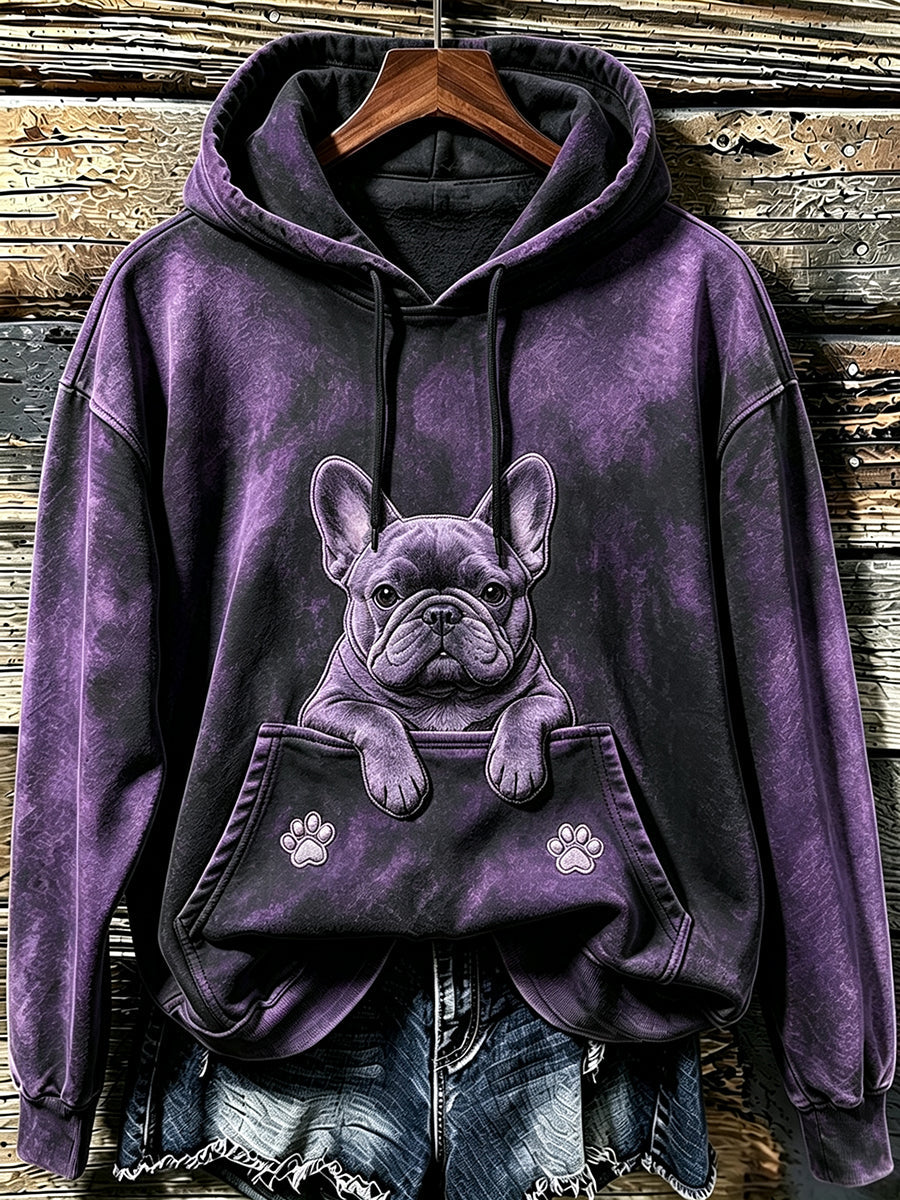 Moleton Aconchegante Feminino com Estampa Fofa de Buldogue Francês e Patinhas