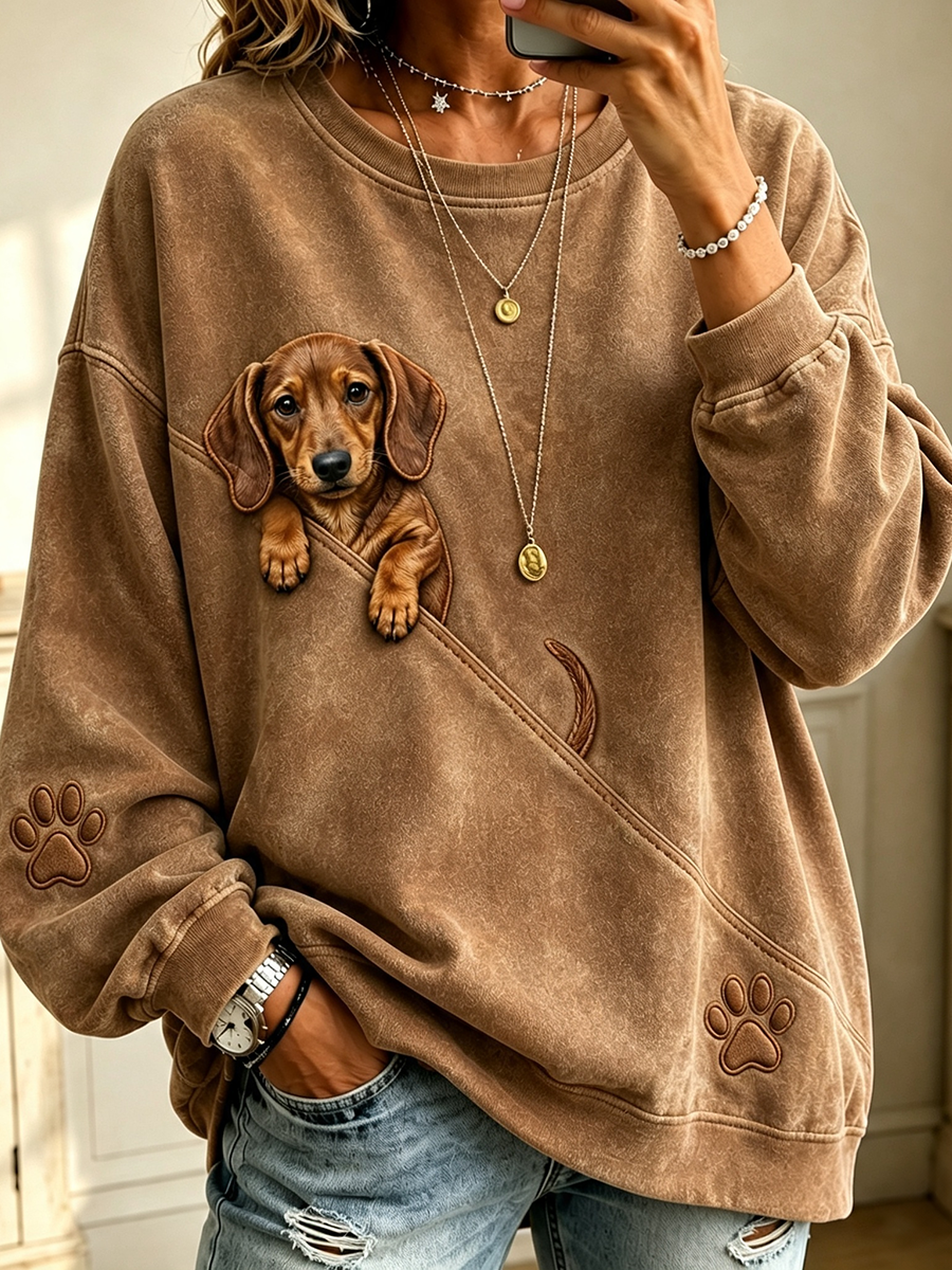 Dachshund de espreitar bonito das mulheres & pata impresso moletom Casual