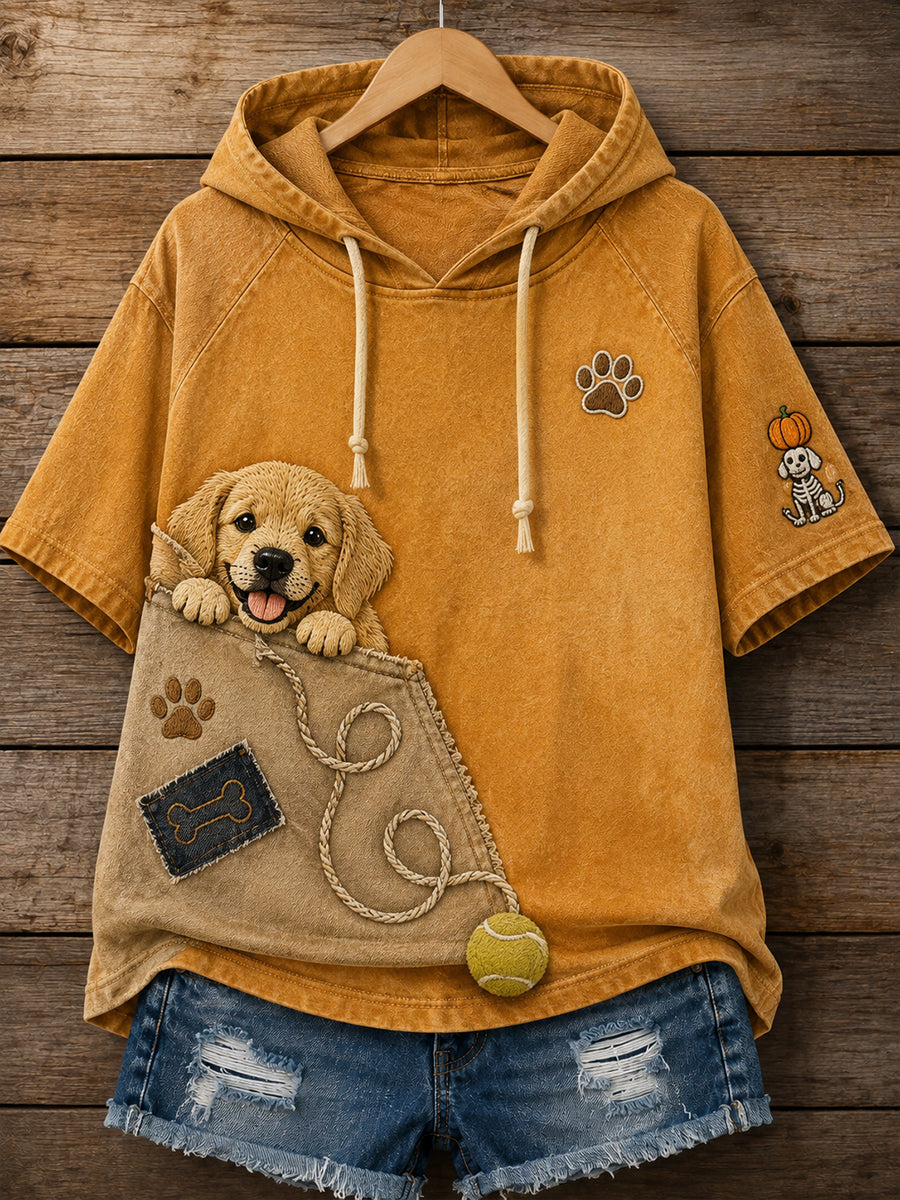 Moleton feminino divertido com estampa de animais e mangas curtas