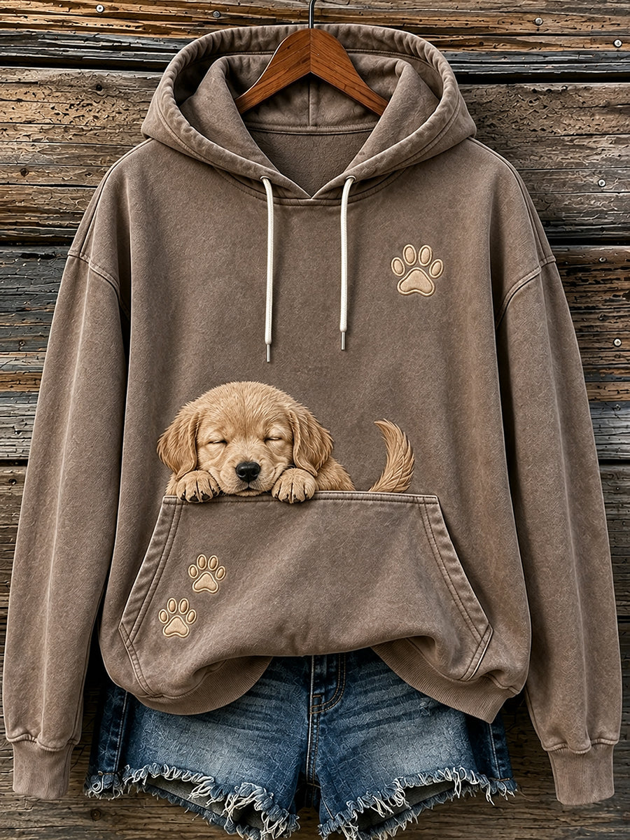 Adorável Dormir Golden Retriever & Paws Imprimir Hoodie das mulheres