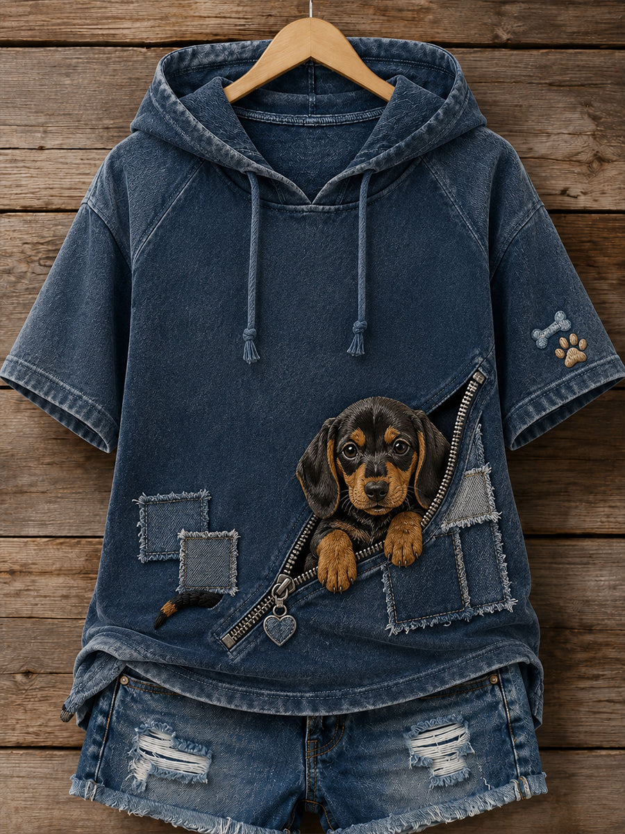 Moleton feminino divertido com estampa de animais e mangas curtas