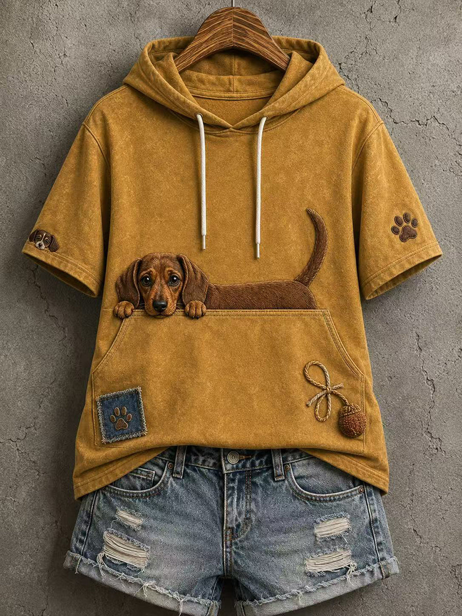 Hoodie de manga curta divertido Animal-Print feminino