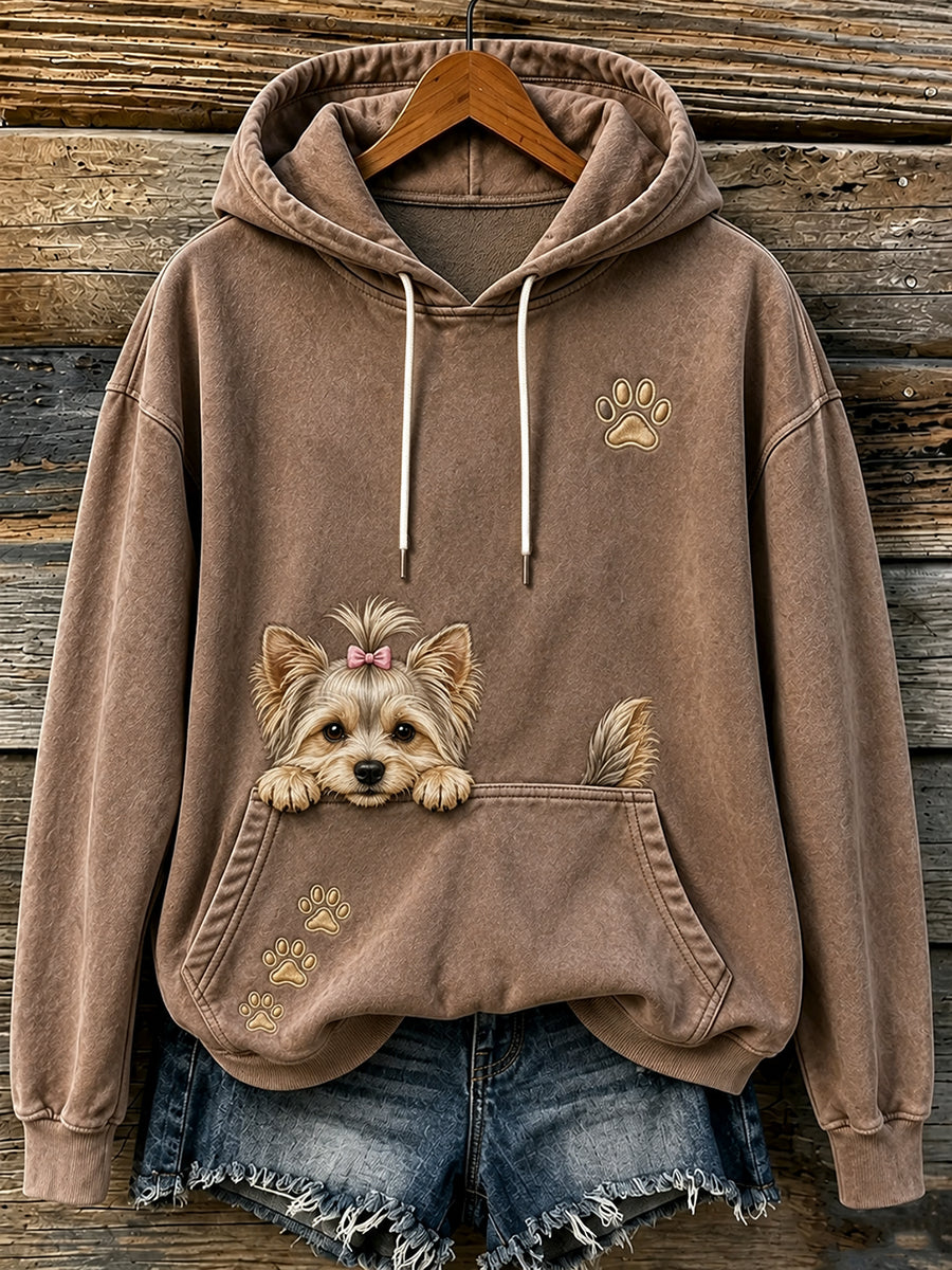 Adorável espreitar Yorkshire Terrier & patas das mulheres imprimir Hoodie