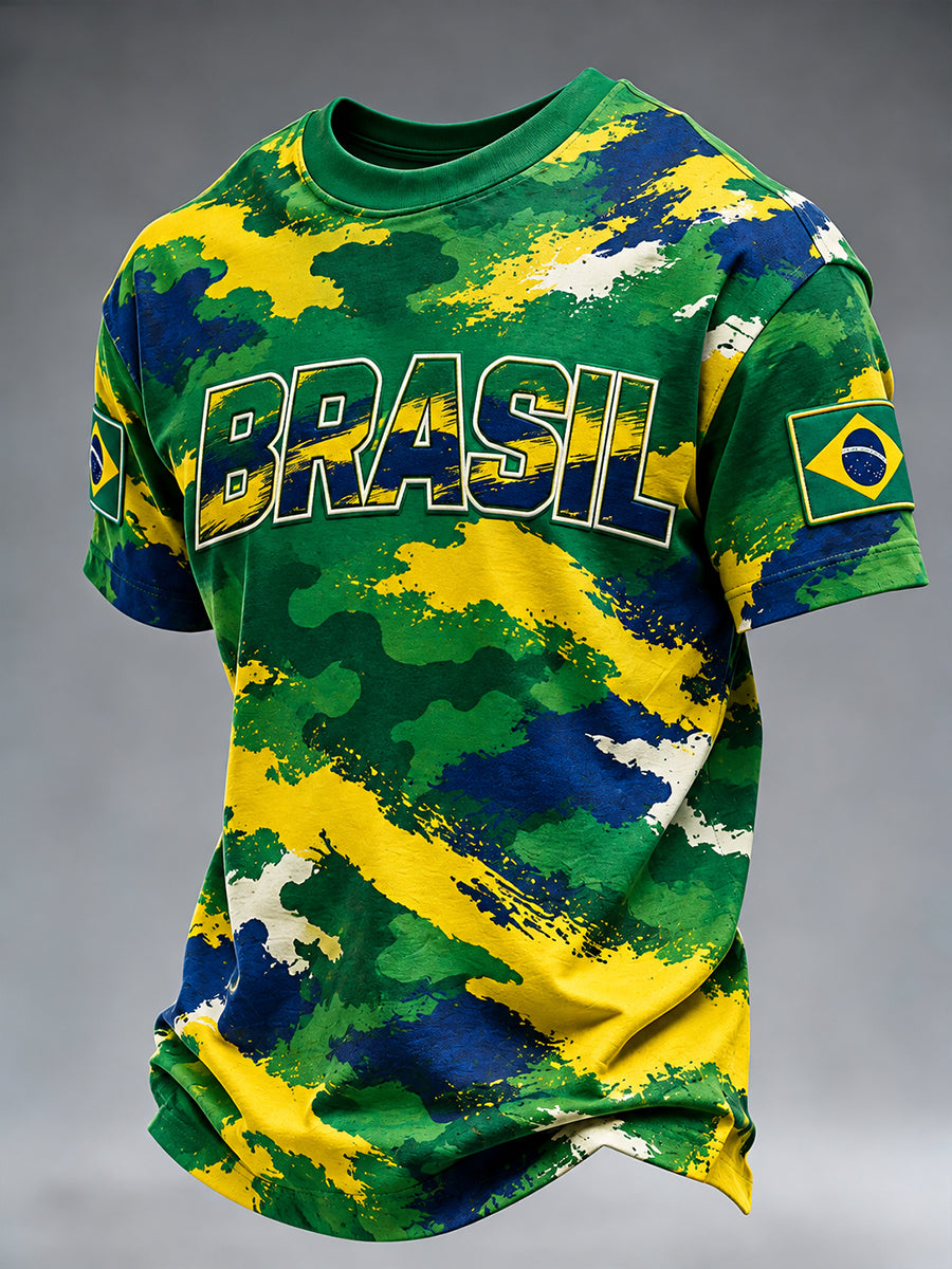 Camiseta masculina de manga curta com estampas patrióticas temáticas de veteranos