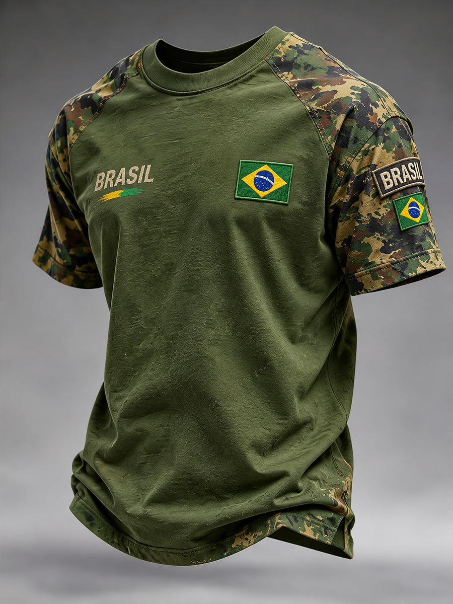 Camiseta de manga curta masculina com estampas temáticas de veteranos patrióticos