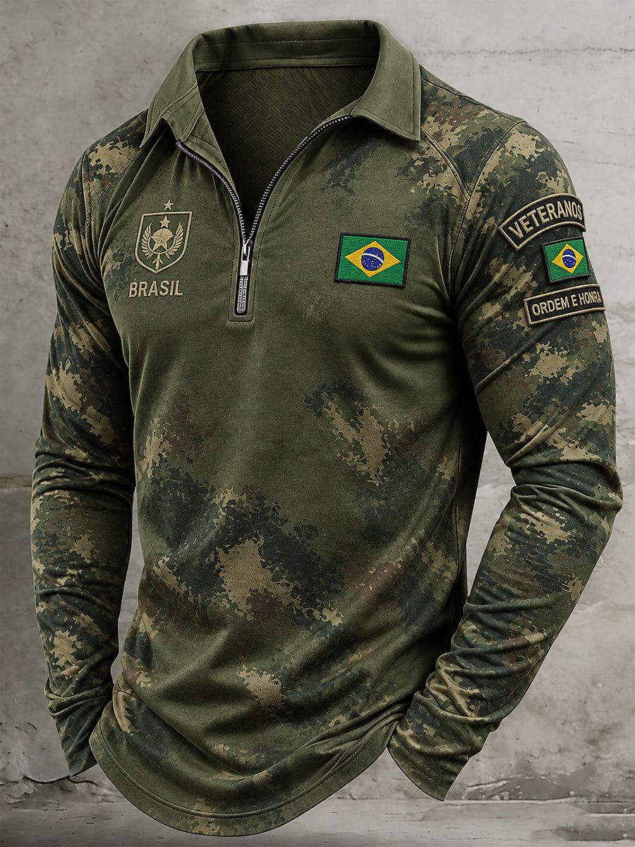 Camisa polo de manga comprida para homem com estampa comemorativa aos veteranos