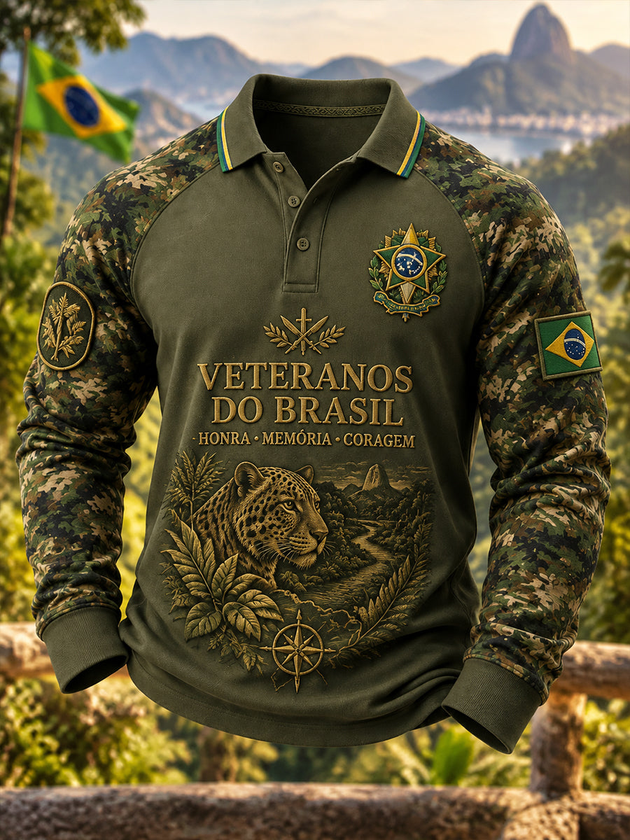 Camisa polo de manga longa Raglan-Sleeve com tema memorial dos homens