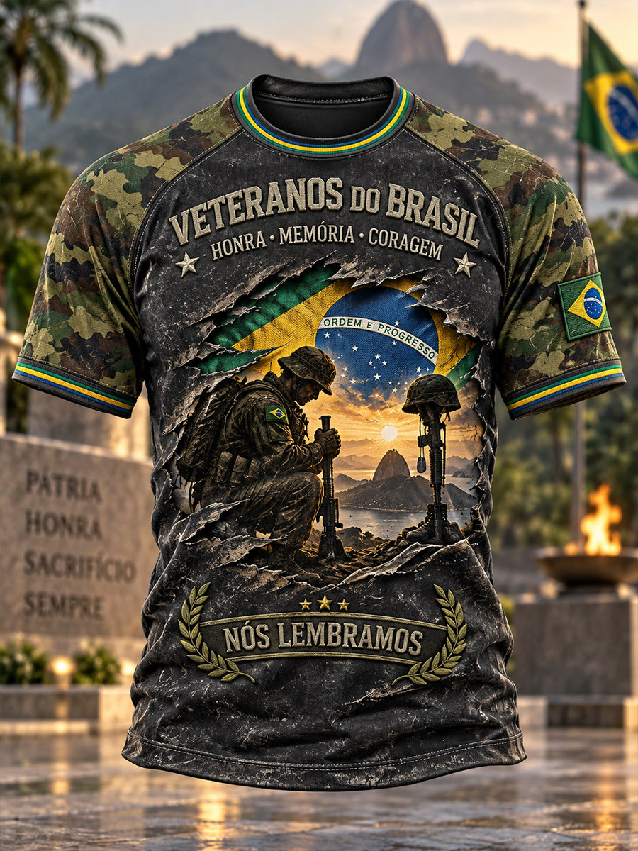 Camiseta masculina de manga curta com design raglan temático do Memorial dos Veteranos