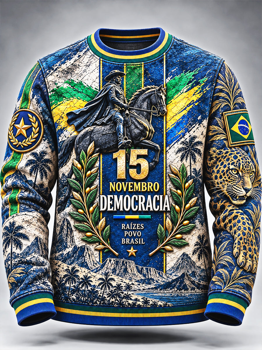 Men's Brasil Republic Day Graffiti Print Casual Sweatshirt