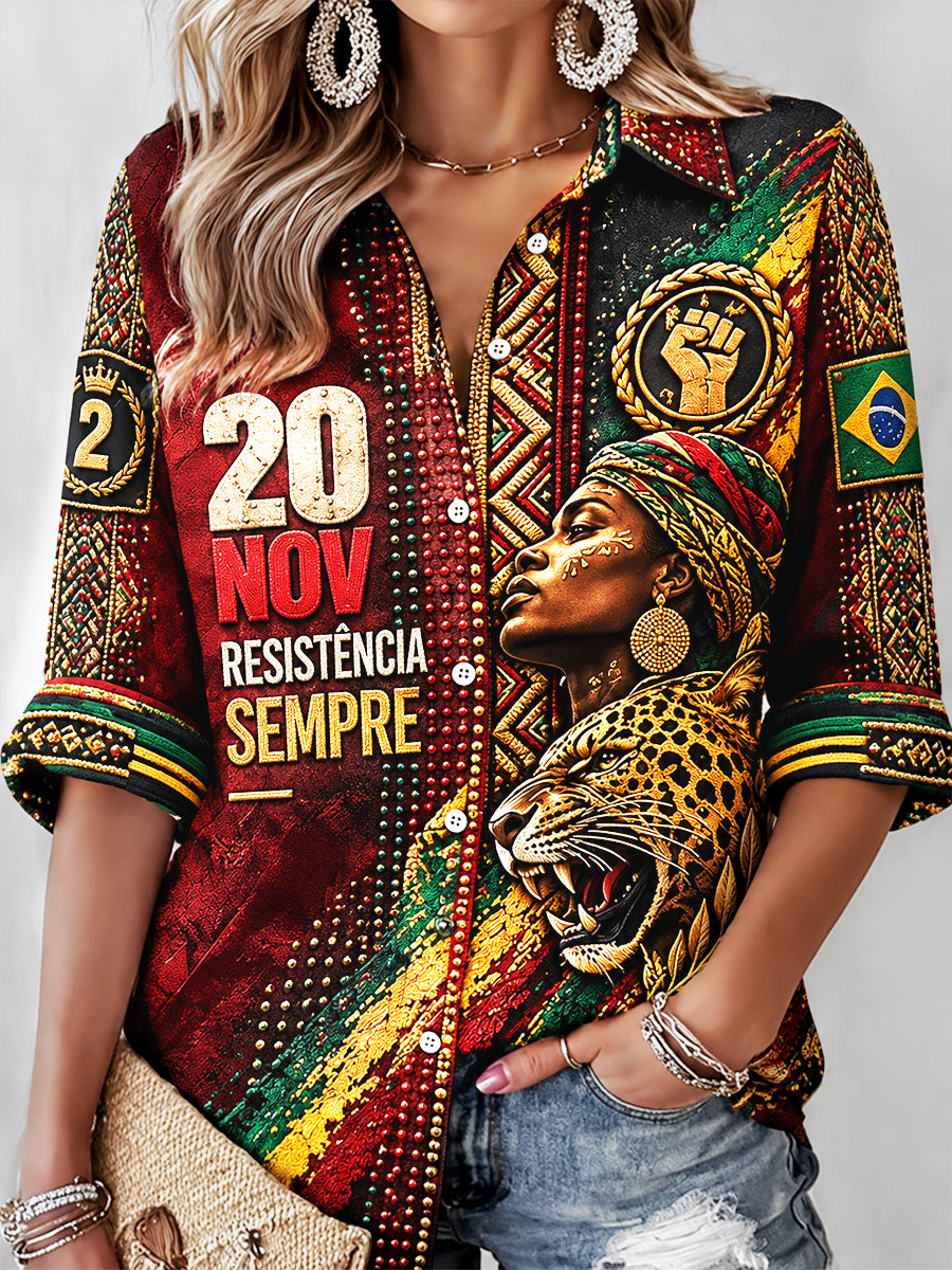 Women's Brazilian Black Consciousness Day Print Casual Shirt