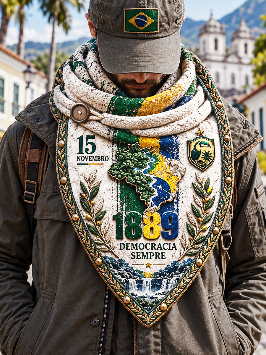 Vintage “Dia da República do Brasil” Graffiti Print Casual Scarf