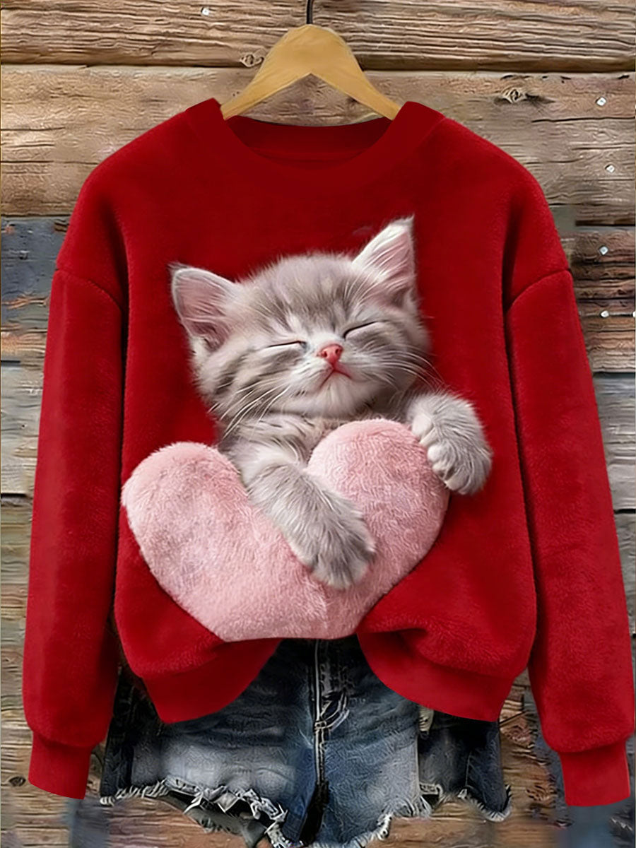 Gato bonito das mulheres Flanela Hoodie