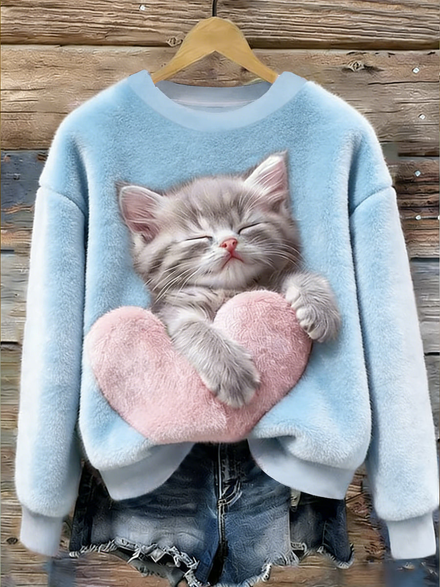 Gato bonito das mulheres Flanela Hoodie