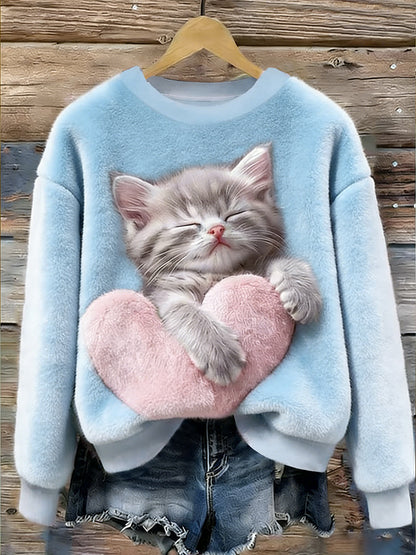 Gato bonito das mulheres Flanela Hoodie