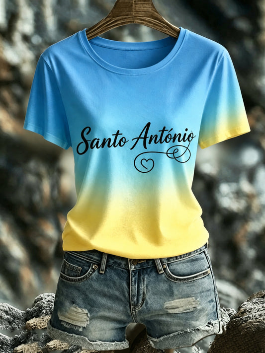 Camiseta com Estampa Artística do Dia de Santa Antônio em Português para Mulheres