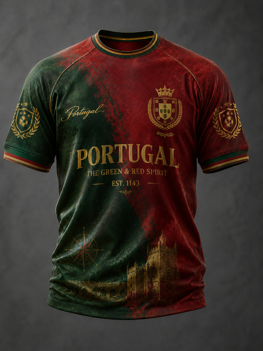 Futebol Português Masculino Estampado Casual camiseta de mangas curtas