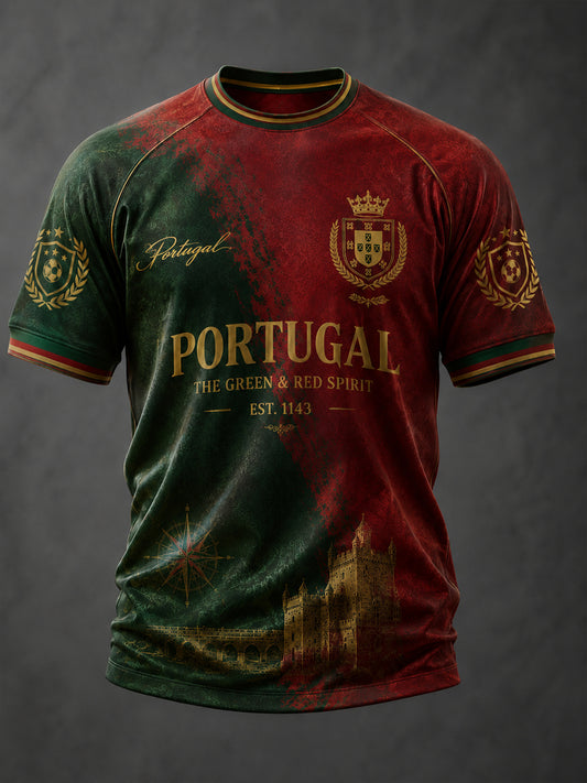 Futebol Português Masculino Estampado Casual camiseta de mangas curtas