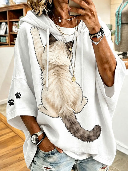 Capuz Casual de impressão artística de gato feminino
